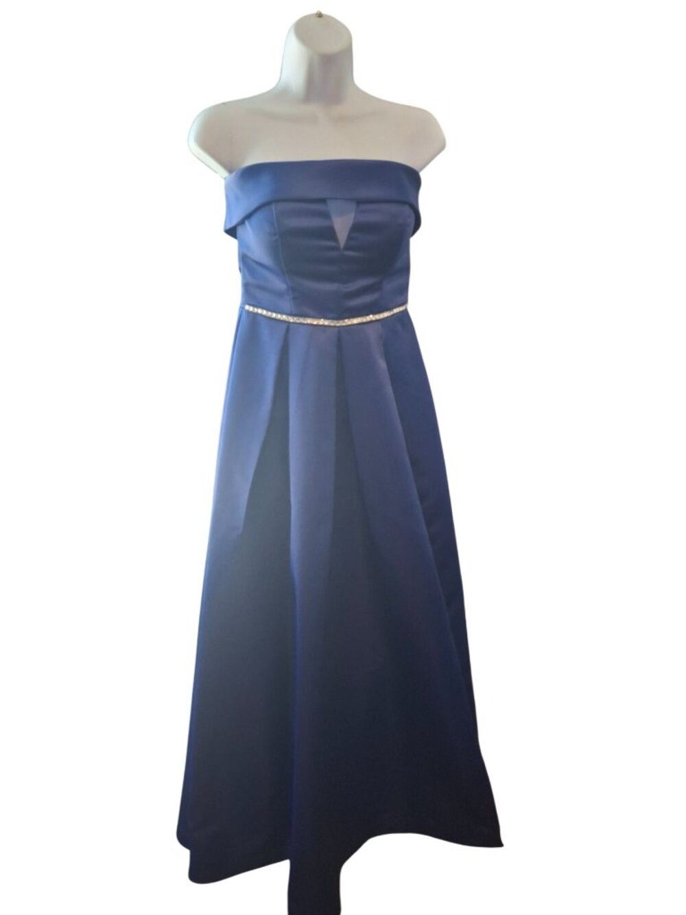 Teeze Me Dress 1 Royal Blue Satin Rhinestone Strapless Prom Formal Y2K USA